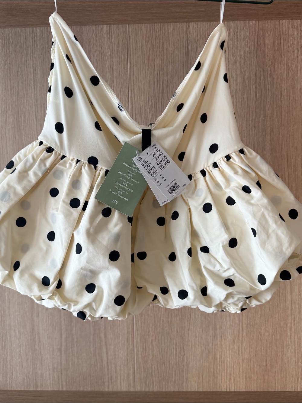 Divided Cream Mini Skirt with Black Polka Dots